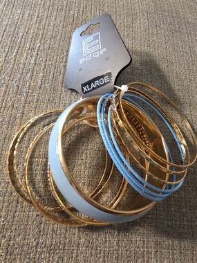 Edge Gold and Light Blue Bangle Bracelet Set - Edge
